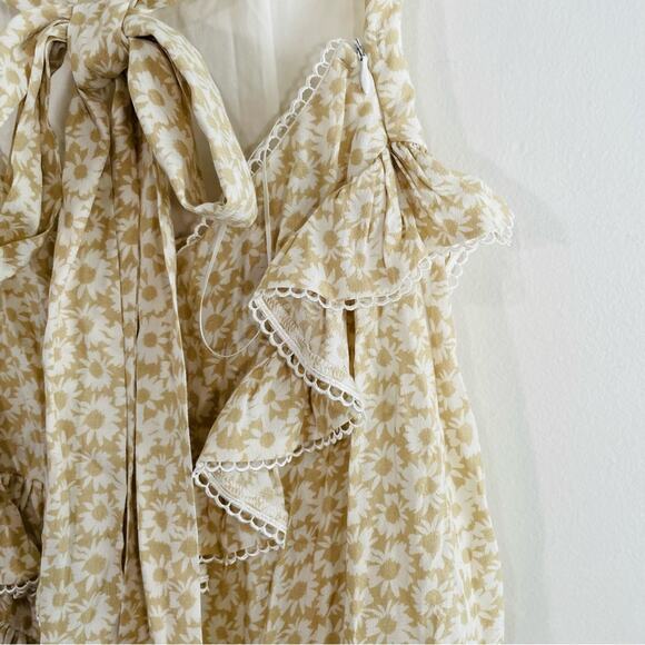 Sundays Cream White Ditsy Floral Strapless Ruffle Tie Back Mini Dress Small - Picture 9 of 11